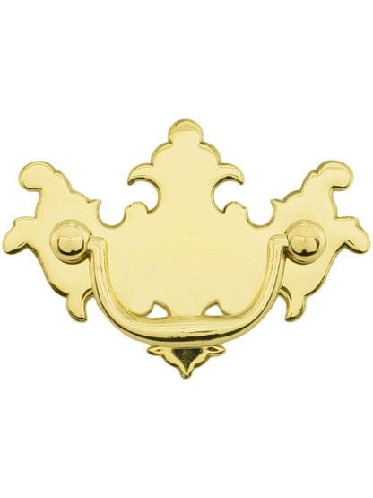 Colonial Chippendale Brass Bail Pull - 2 inch Center-to-Center in Unlacquered Brass.